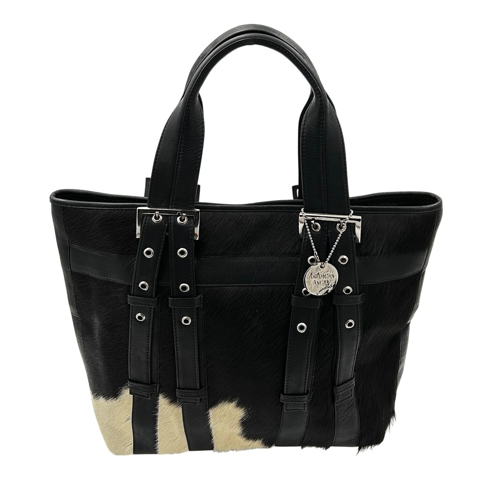 American Angel Hair-On-Hide Tote Bag Women Black Leather‎ Cowhide Western Glam